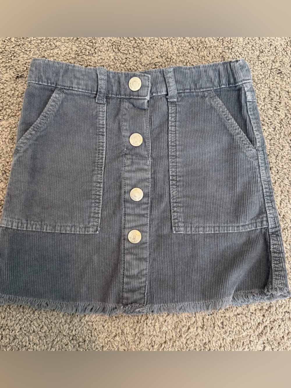NWOT Zara Blue/Grey Buttoned Corduroy Skirt with Fray Detailing